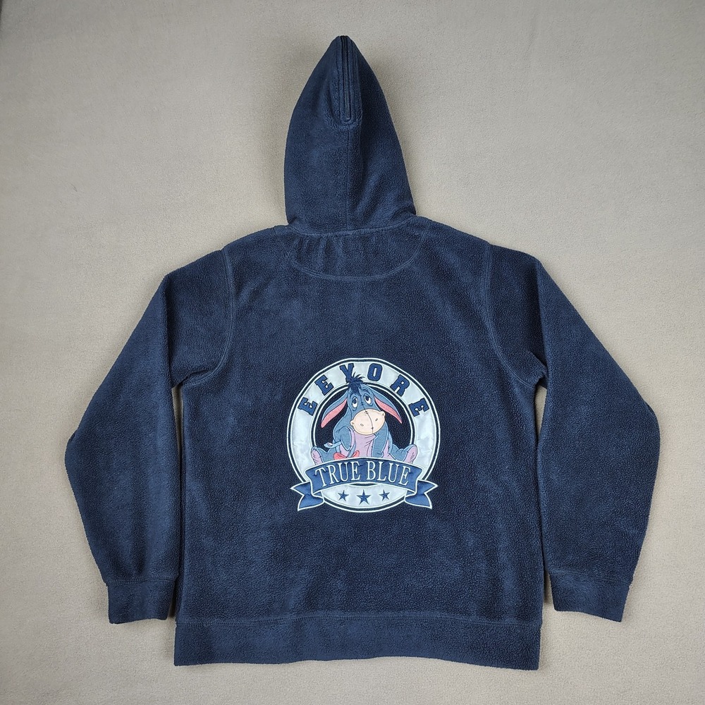 Y2K Disney Eeyore "True Blue" Fleece‎ Hoodie Adult Small Embroidered Big Logo - Picture 10 of 12